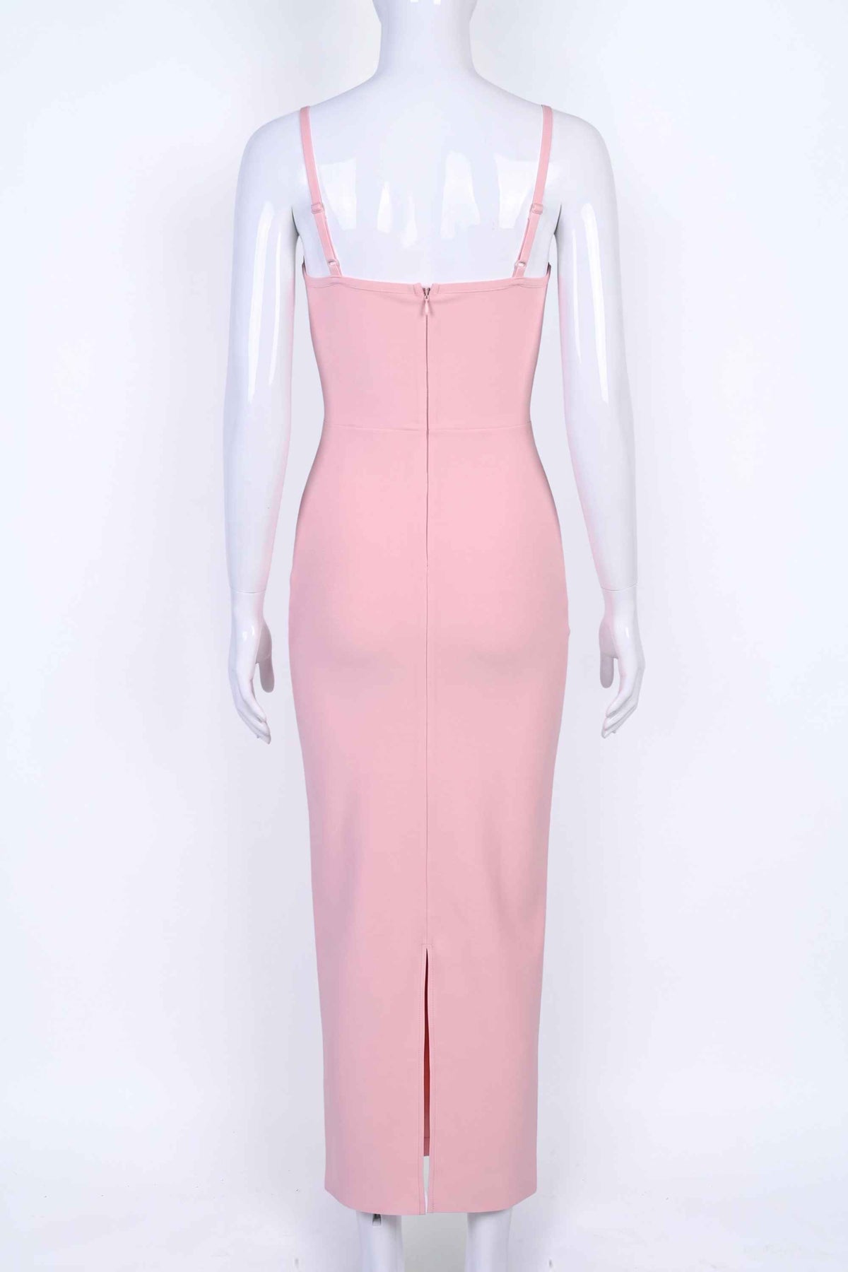 Woman wearing a figure flattering  Blanche Bandage Maxi Dress - Dusty Pink BODYCON COLLECTION