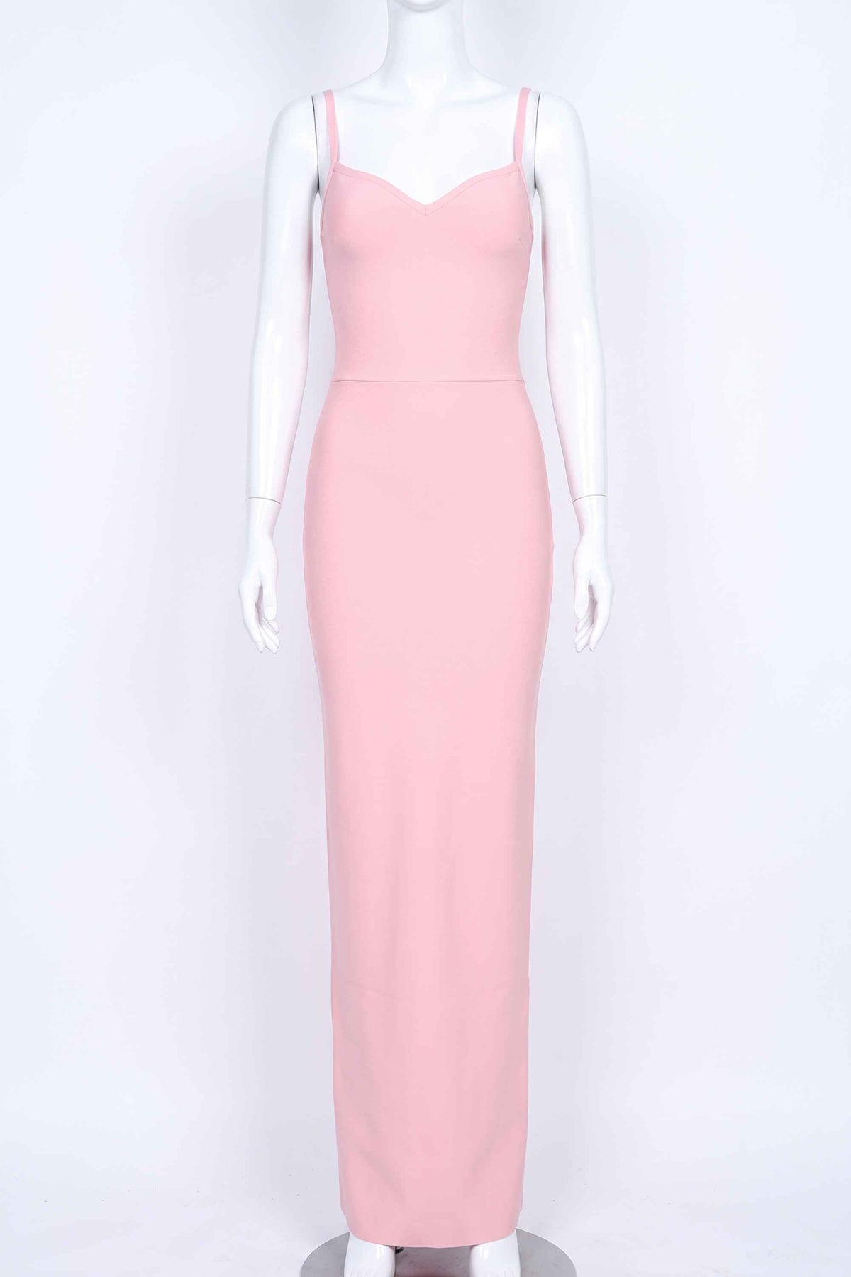 Woman wearing a figure flattering  Blanche Bandage Maxi Dress - Dusty Pink BODYCON COLLECTION