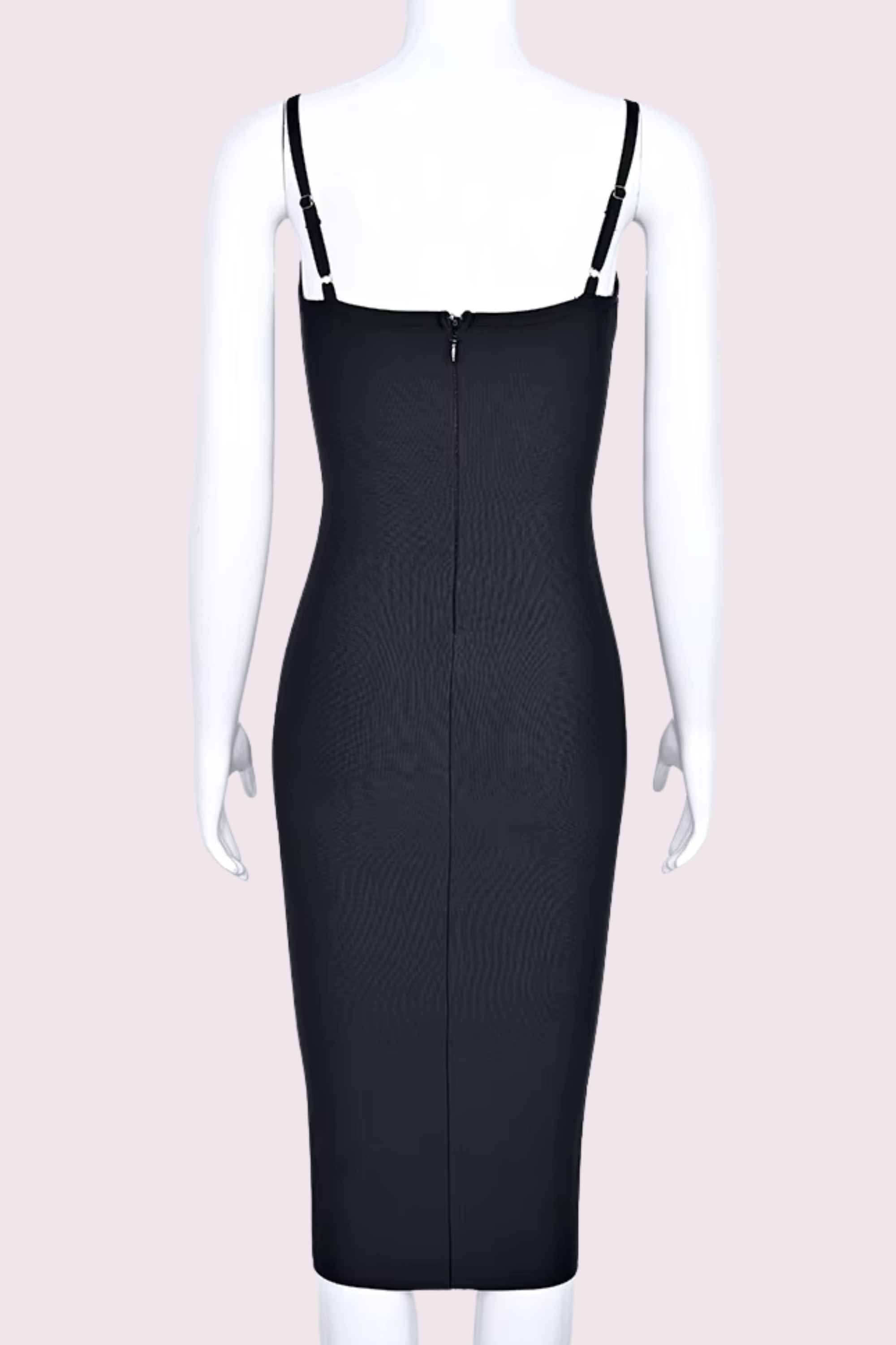 Woman wearing a figure flattering  Blanche Bandage Midi Dress - Classic Black BODYCON COLLECTION