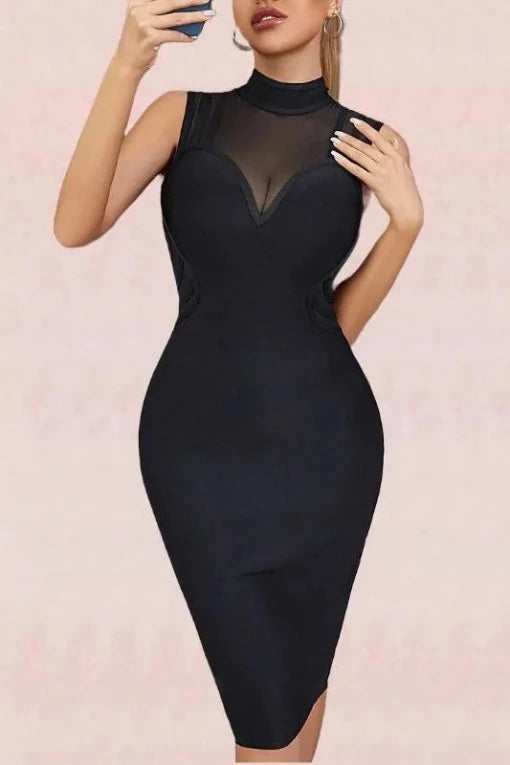 Woman wearing a figure flattering  Brooklyn Bodycon Dress - Classic Black BODYCON COLLECTION
