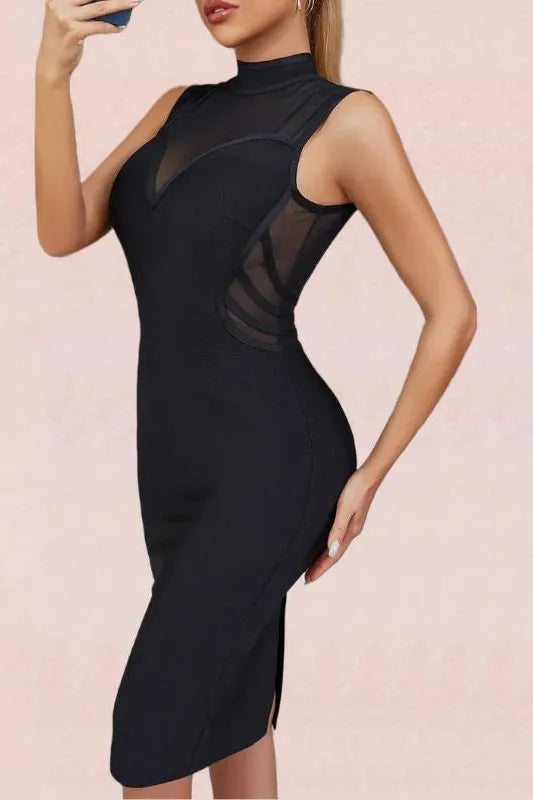 Woman wearing a figure flattering  Brooklyn Bodycon Dress - Classic Black BODYCON COLLECTION