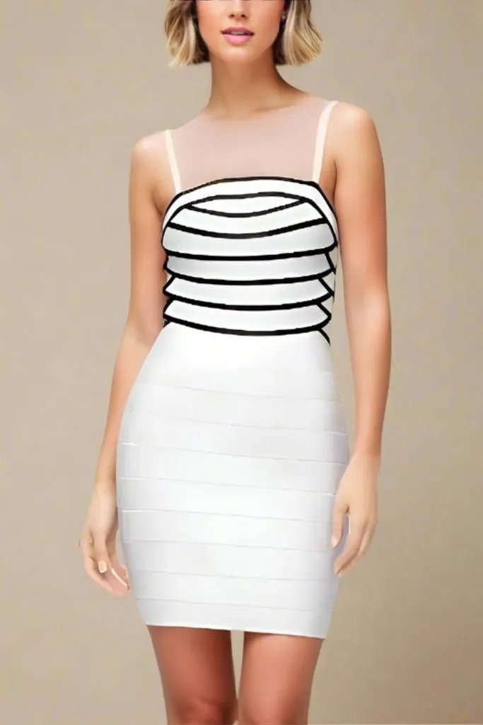 Woman wearing a figure flattering  Carter Bandage Mini Dress - Pearl White BODYCON COLLECTION