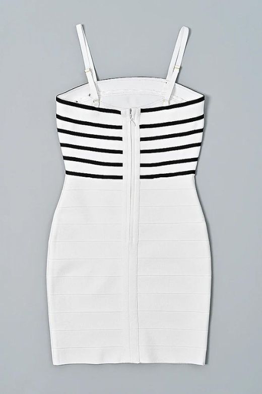 Woman wearing a figure flattering  Carter Bandage Mini Dress - Pearl White BODYCON COLLECTION