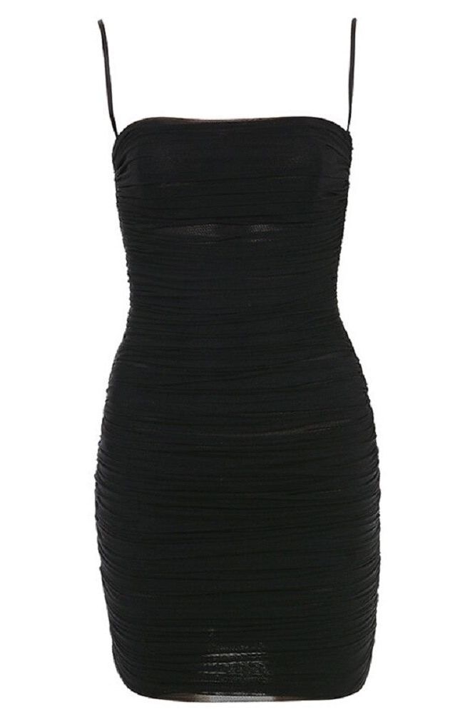 Woman wearing a figure flattering  Cassie Bodycon Wrap Mini Dress - Classic Black BODYCON COLLECTION