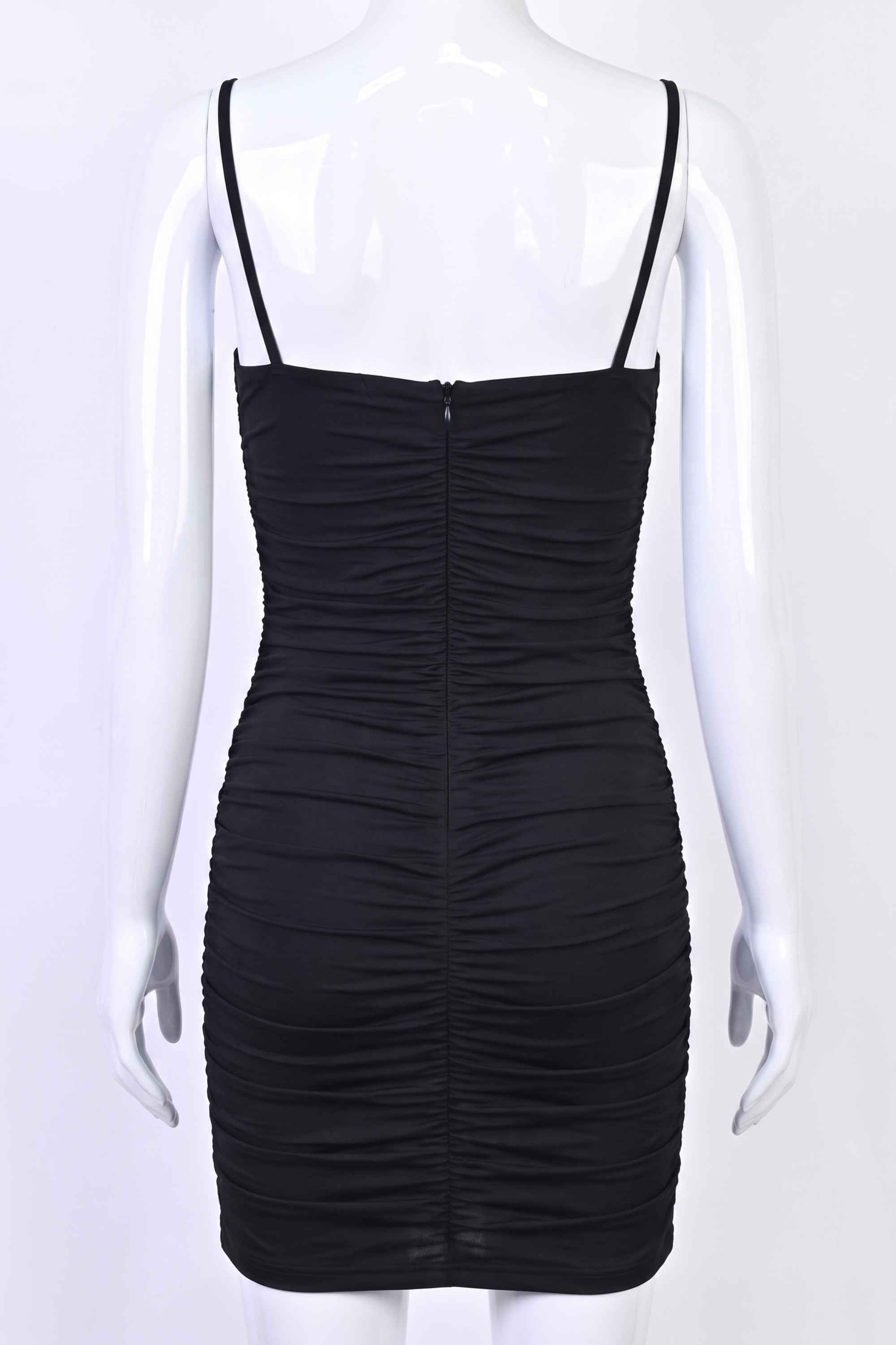Woman wearing a figure flattering  Cassie Bodycon Wrap Mini Dress - Classic Black BODYCON COLLECTION
