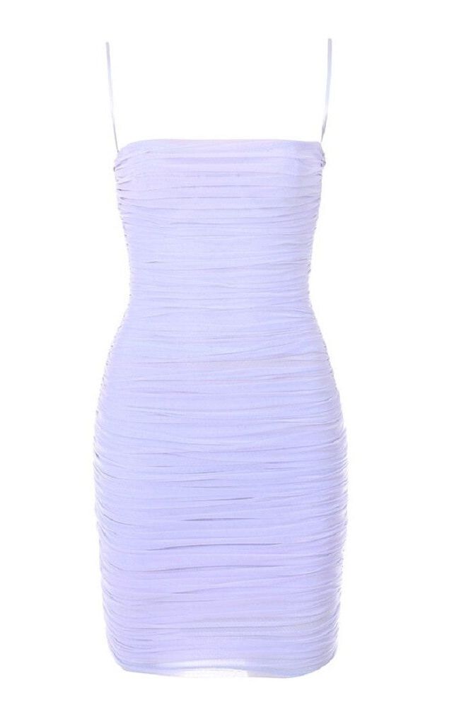 Woman wearing a figure flattering  Cassie Bodycon Wrap Mini Dress - Violet BODYCON COLLECTION