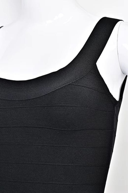 Woman wearing a figure flattering  Cindy Bandage Midi Dress - Classic Black BODYCON COLLECTION Pty Ltd
