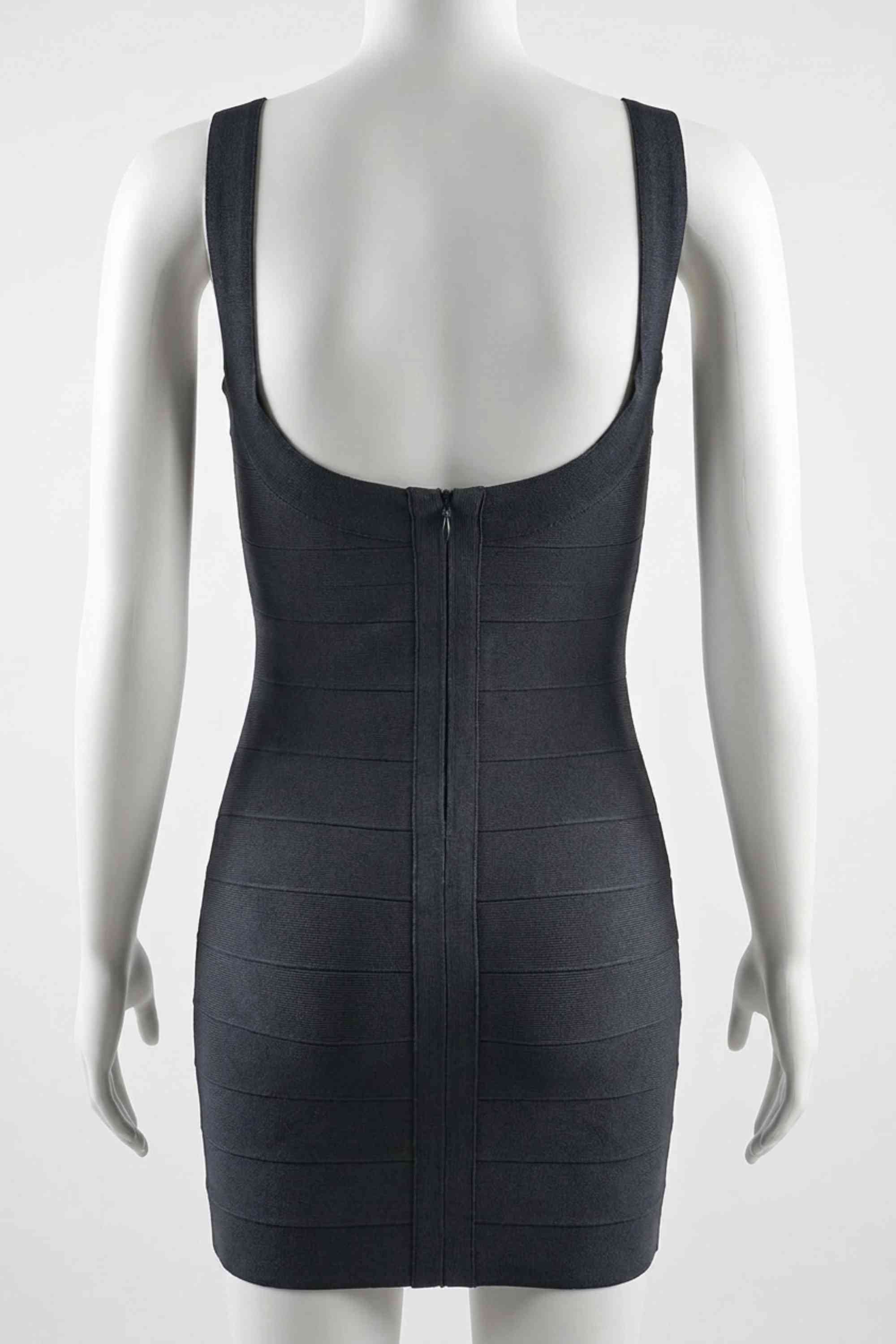 Woman wearing a figure flattering  Cindy Bandage Mini Dress - Classic Black BODYCON COLLECTION Pty Ltd