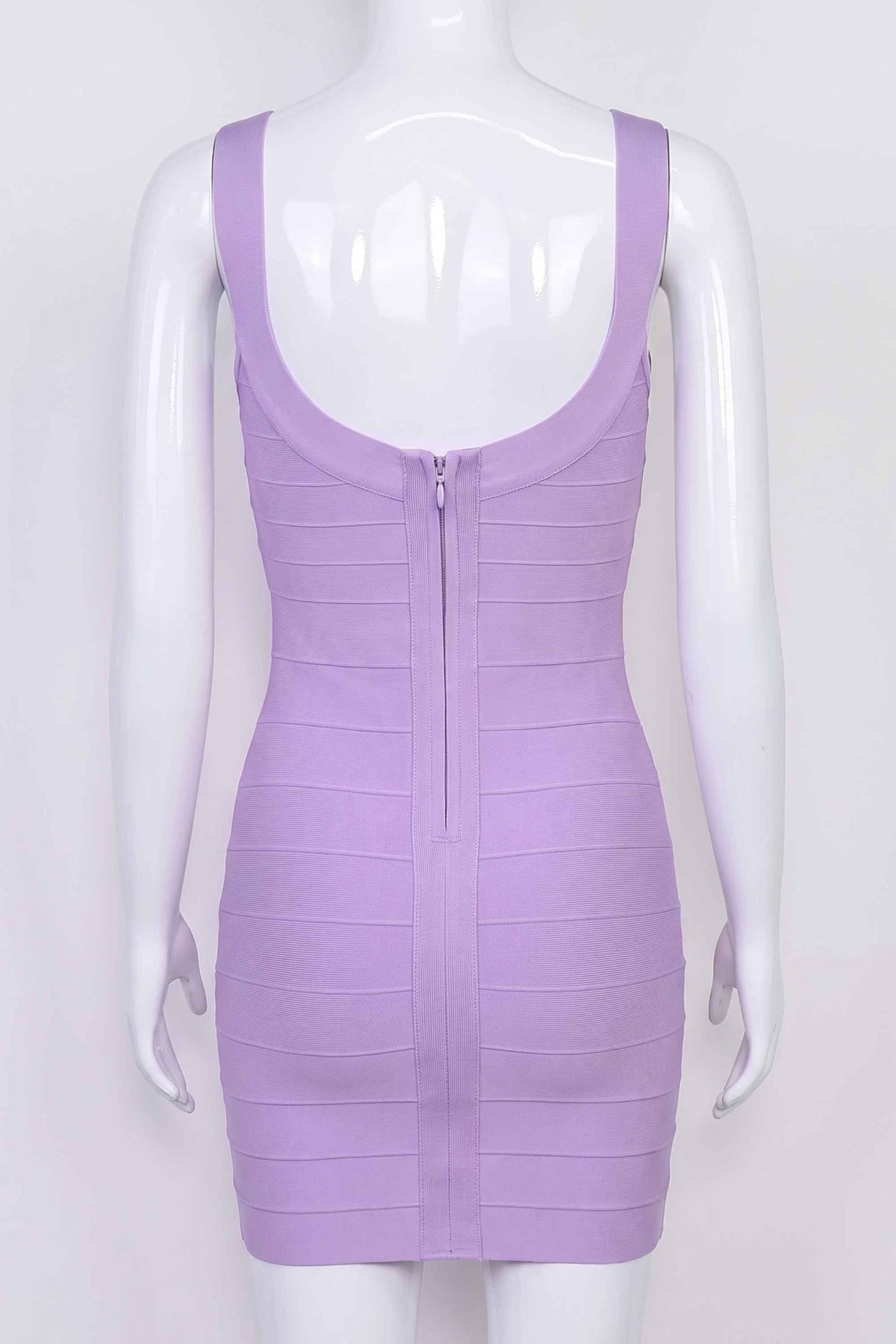 Woman wearing a figure flattering  Cindy Bandage Mini Dress - Violet BODYCON COLLECTION Pty Ltd