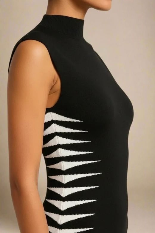 Woman wearing a figure flattering  Cleo Bandage Midi Dress - Classic Black BODYCON COLLECTION Pty Ltd
