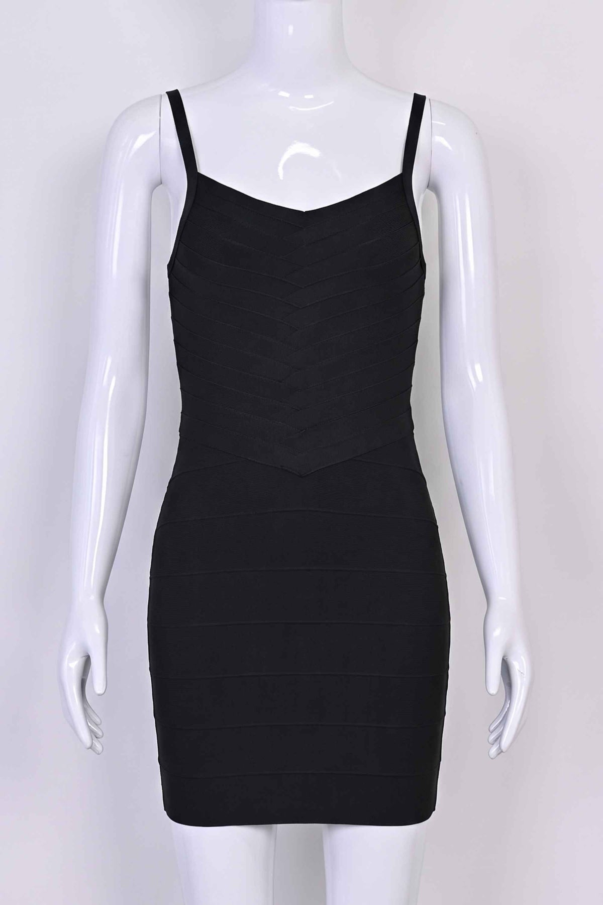 Woman wearing a figure flattering  Dom Bandage Mini Dress - Classic Black BODYCON COLLECTION Pty Ltd