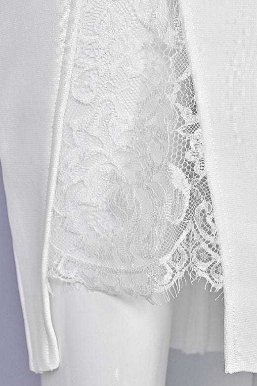 Woman wearing a figure flattering  Elsa Bodycon Dress - White Pearl BODYCON COLLECTION Pty Ltd