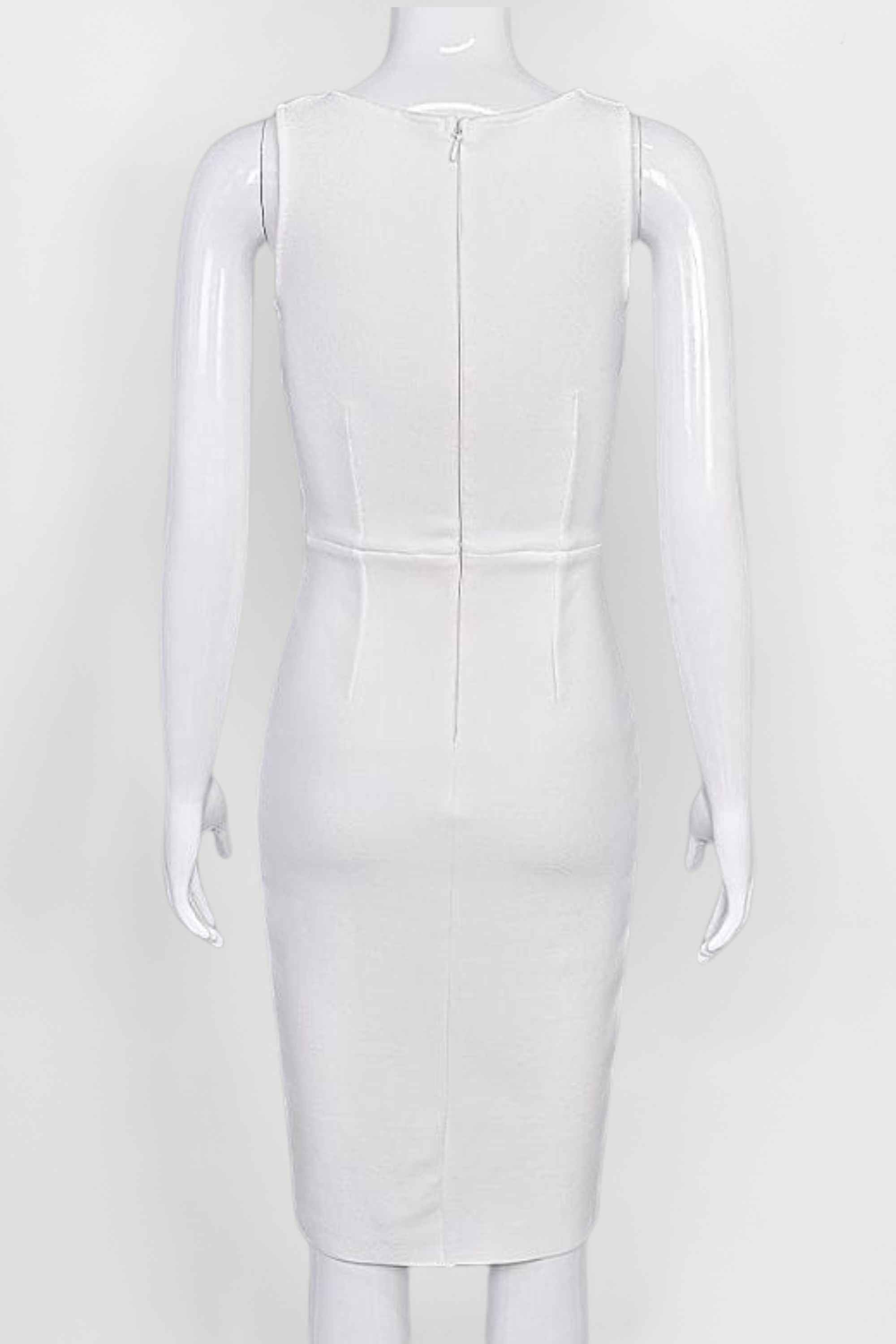 Woman wearing a figure flattering  Elsa Bodycon Dress - White Pearl BODYCON COLLECTION Pty Ltd