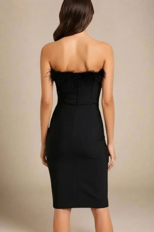Woman wearing a figure flattering  Erin Bandage Dress - Classic Black BODYCON COLLECTION