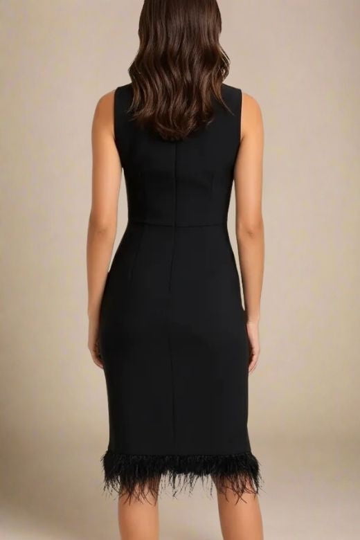 Woman wearing a figure flattering  Erin High Neck Bandage Dress -  Classic Black BODYCON COLLECTION