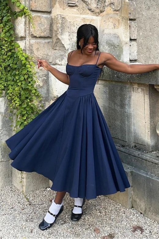 Navy Blue Dress Formal Midi Dress For Wedding Navy Blue Everly