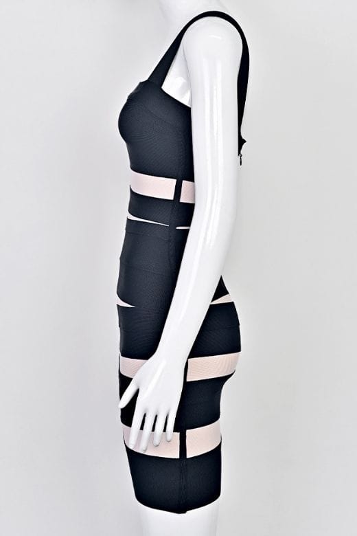 Woman wearing a figure flattering  Fleur Bandage Mini Dress - Classic Black BODYCON COLLECTION Pty Ltd