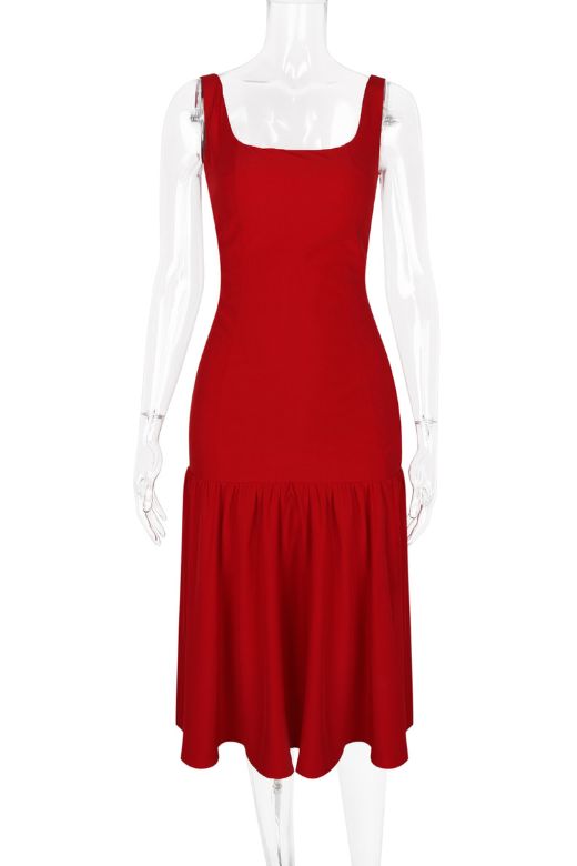 Woman wearing a figure flattering  Harriet Bodycon Midi Dress - Lipstick Red BODYCON COLLECTION