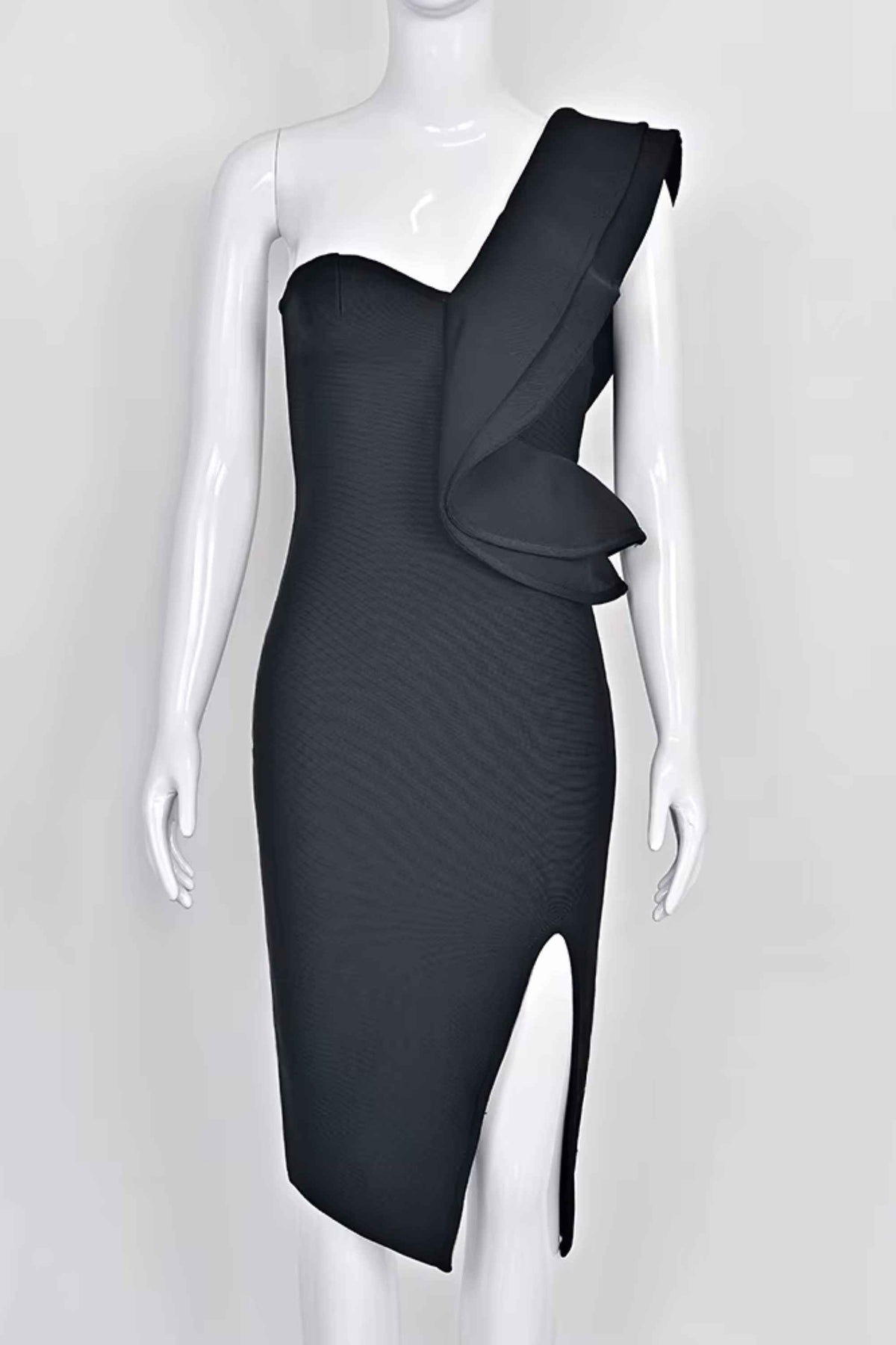 Woman wearing a figure flattering  Hayley Bodycon Dress - Classic Black Bodycon Collection