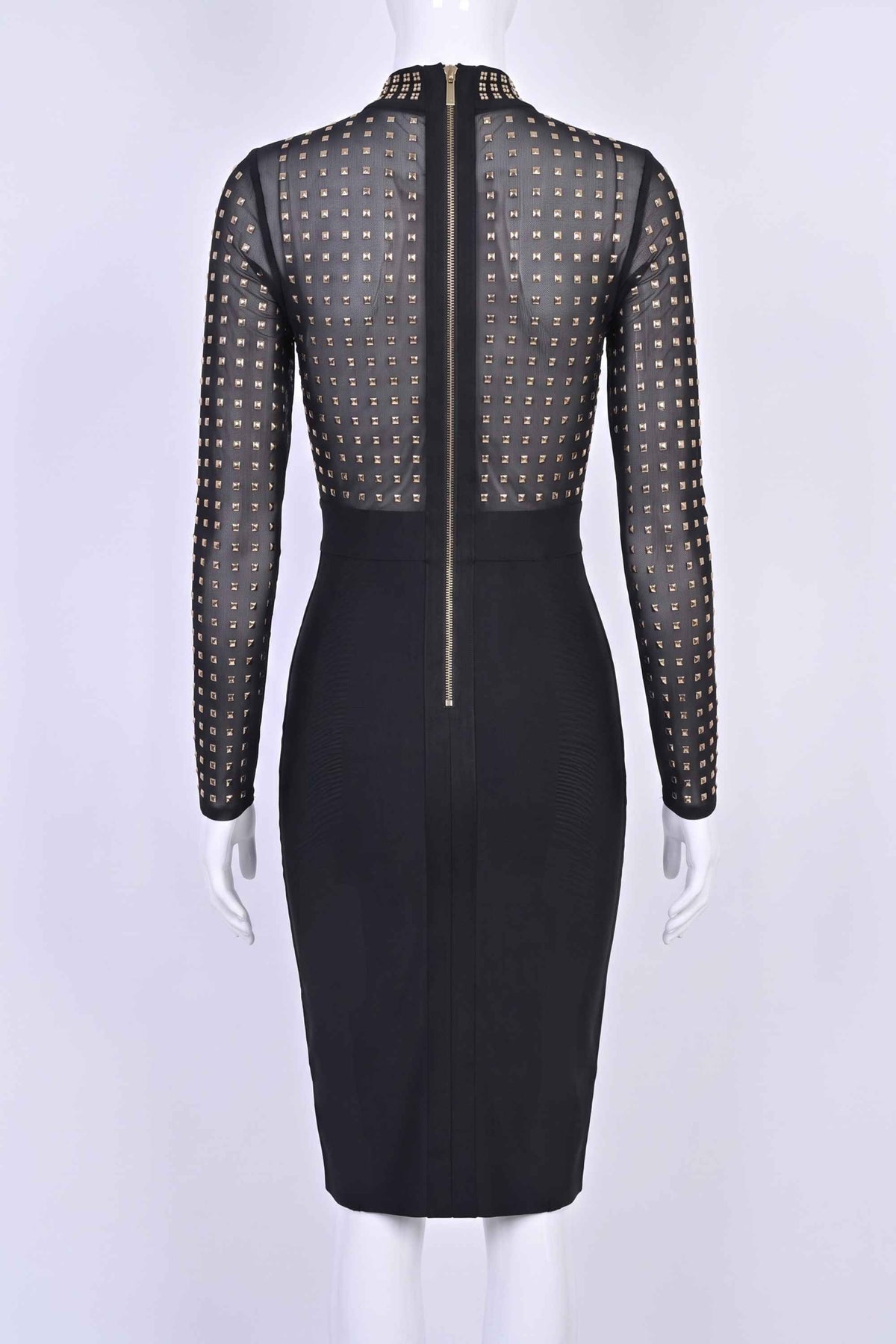 Woman wearing a figure flattering  Hazel Long Sleeve Bodycon Dress - Classic Black BODYCON COLLECTION Pty Ltd