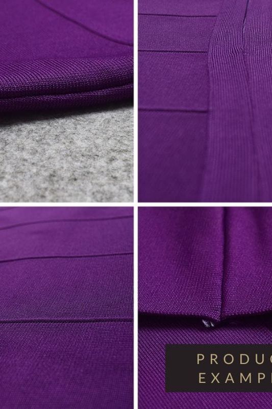 Woman wearing a figure flattering  High Waist Bandage Striped Mini Skirt - Plum Purple BODYCON COLLECTION