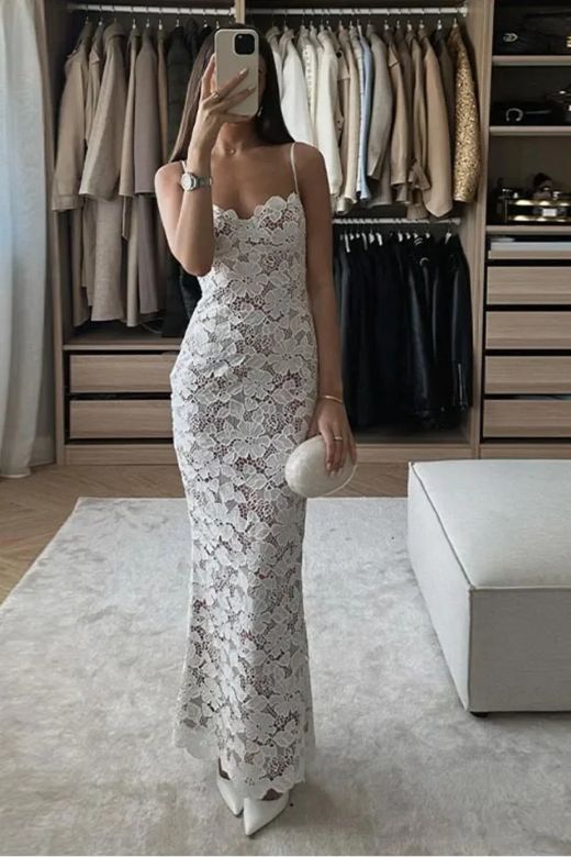 Woman wearing a figure flattering  Honor Bodycon Maxi Dress - Pearl White BODYCON COLLECTION