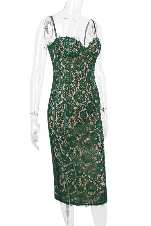 Woman wearing a figure flattering  Honor Bodycon Midi Dress - Emerald Green BODYCON COLLECTION