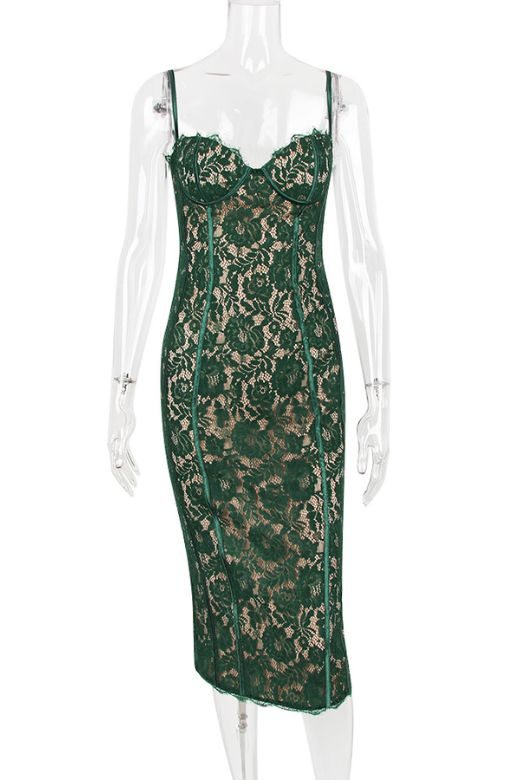 Woman wearing a figure flattering  Honor Bodycon Midi Dress - Emerald Green BODYCON COLLECTION