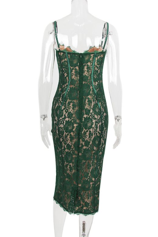 Woman wearing a figure flattering  Honor Bodycon Midi Dress - Emerald Green BODYCON COLLECTION