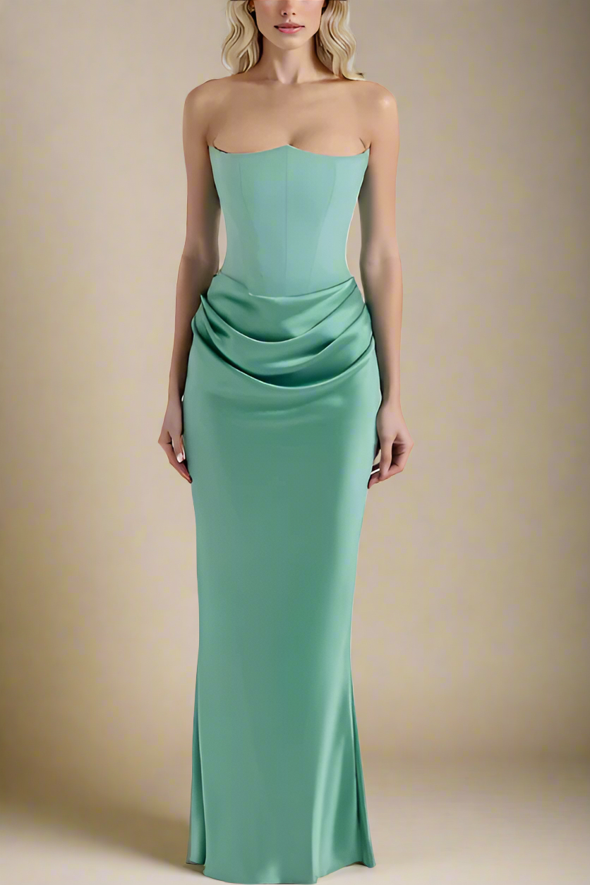 Woman wearing a figure flattering  Hope Bodycon Wrap Maxi Dress - Teal Green BODYCON COLLECTION