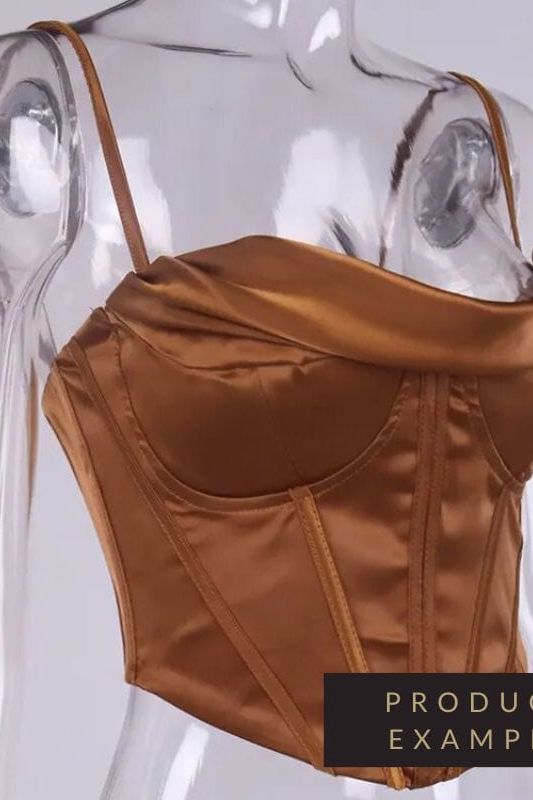 Woman wearing a figure flattering  Indi Corset Crop Top - Tan Brown BODYCON COLLECTION