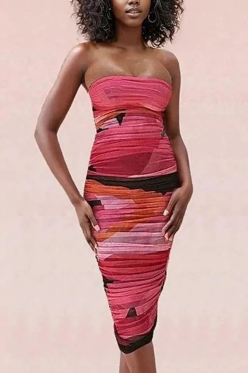 Woman wearing a figure flattering  Isla Bodycon Wrap Midi Dress - Hot Pink BODYCON COLLECTION