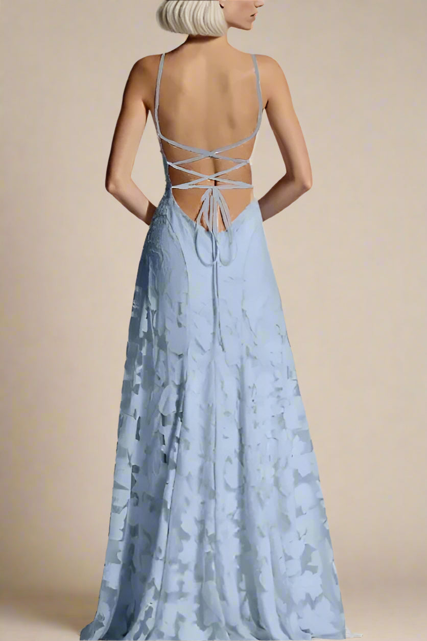 Woman wearing a figure flattering  Ivy Bodycon Maxi Dress - Baby Blue BODYCON COLLECTION