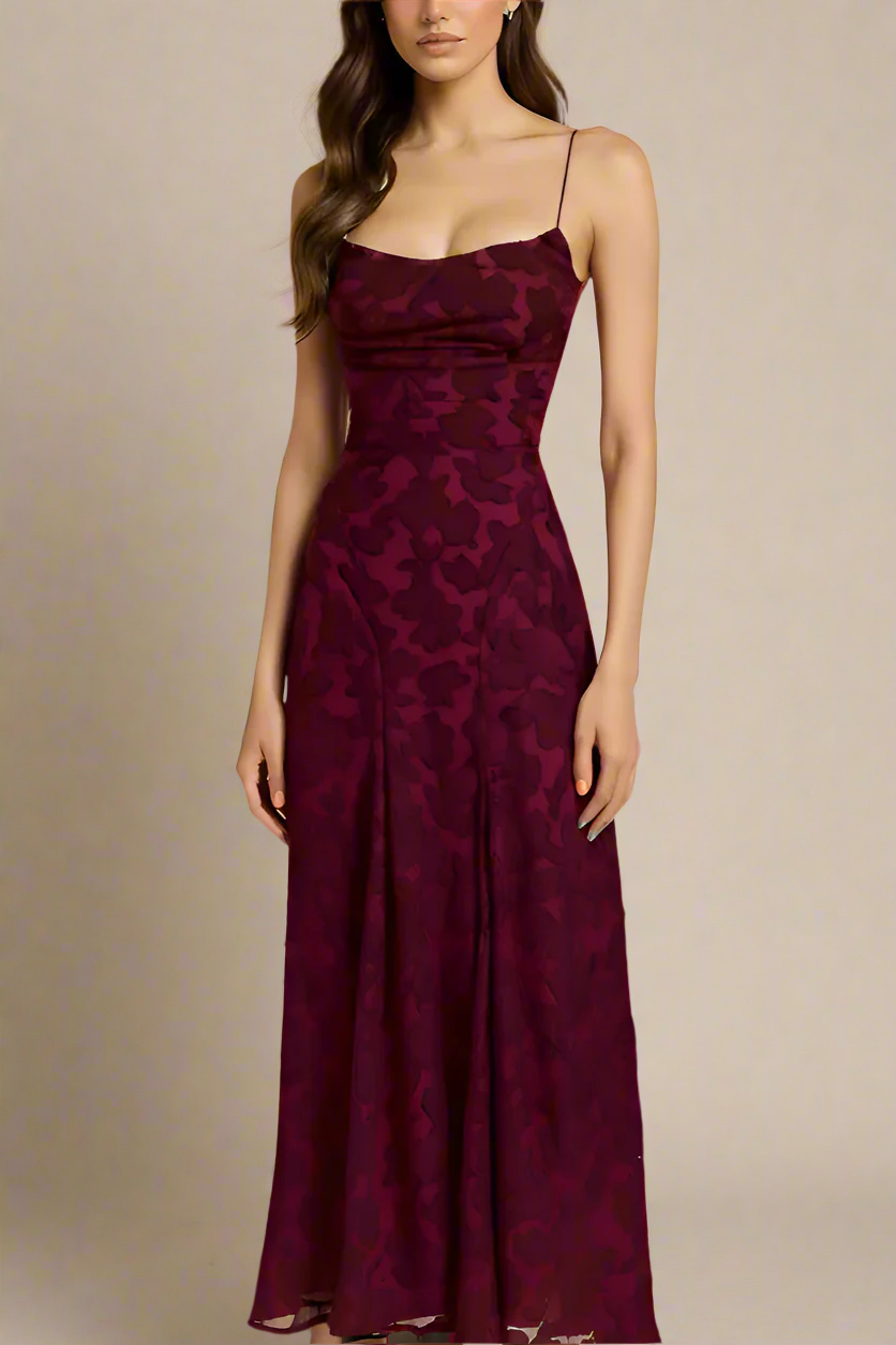 Woman wearing a figure flattering  Ivy Bodycon Maxi Dress - Red Wine BODYCON COLLECTION