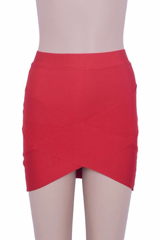 Woman wearing a figure flattering  Jay Bandage Crop Top and Mini Skirt Set - Lipstick Red BODYCON COLLECTION