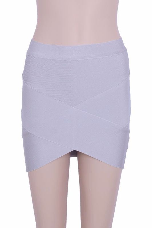 Woman wearing a figure flattering  Jay Bandage Crop Top and Mini Skirt Set - Pearl White BODYCON COLLECTION