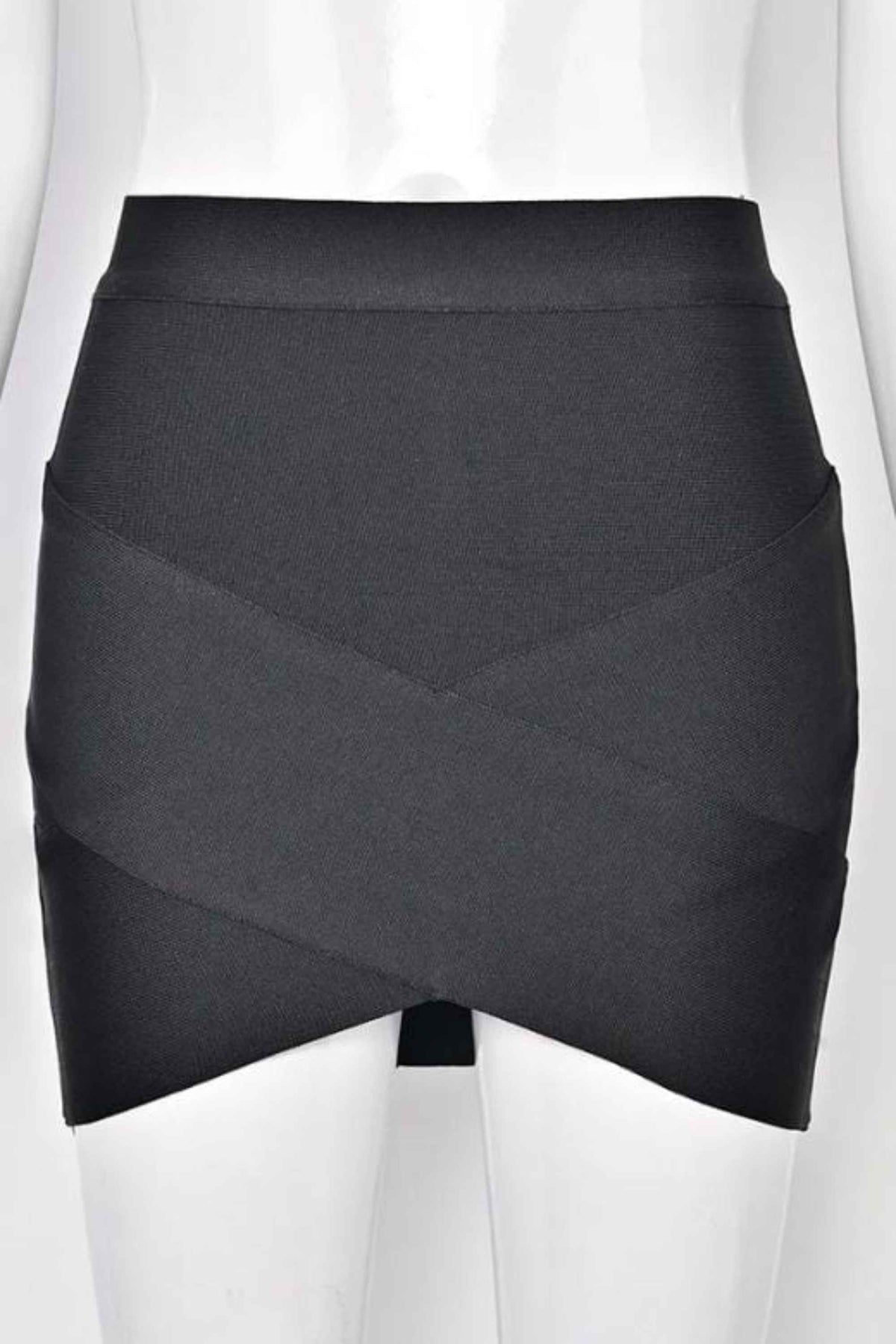 Woman wearing a figure flattering  Jay High Waist Bandage Mini Skirt - Classic Black BODYCON COLLECTION
