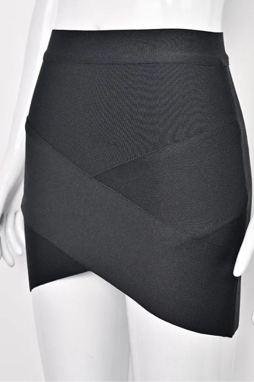 Woman wearing a figure flattering  Jay High Waist Bandage Mini Skirt - Classic Black BODYCON COLLECTION