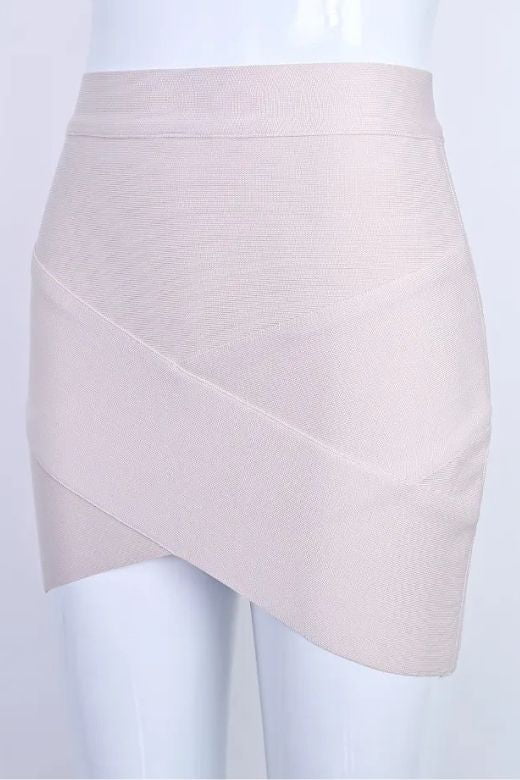 Woman wearing a figure flattering  Jay High Waist Bandage Mini Skirt - Cream BODYCON COLLECTION