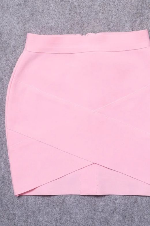 Woman wearing a figure flattering  Jay High Waist Bandage Mini Skirt - Dusty Pink BODYCON COLLECTION