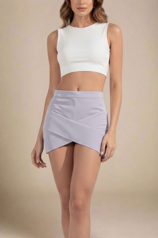 Woman wearing a figure flattering  Jay High Waist Bandage Mini Skirt - Grey BODYCON COLLECTION