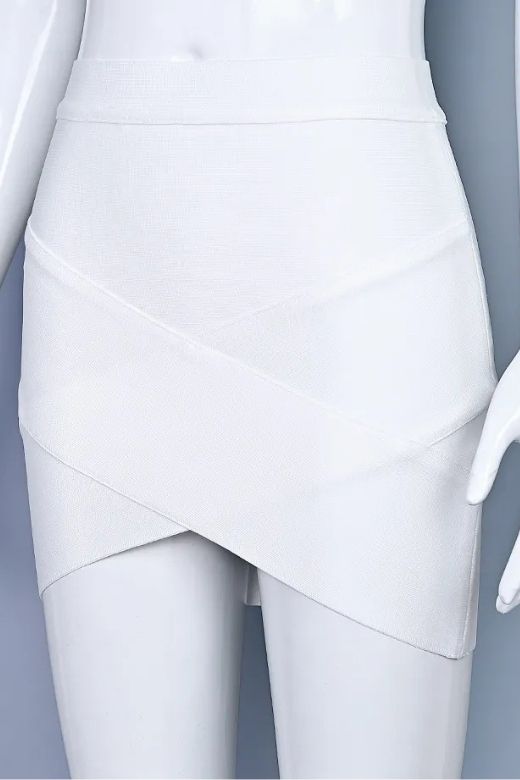 Woman wearing a figure flattering  Jay High Waist Bandage Mini Skirt - White Pearl BODYCON COLLECTION