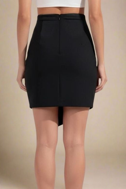 Woman wearing a figure flattering  Jessie Mini Pencil Skirt - Classic Black BODYCON COLLECTION Pty Ltd