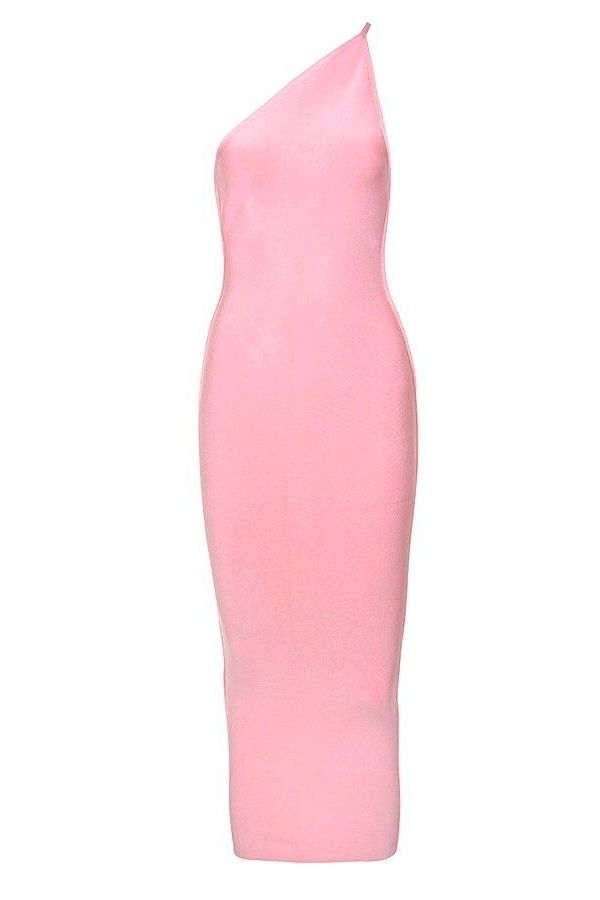 Woman wearing a figure flattering  Joi Bodycon Midi Dress - Dusty Pink Bodycon Collection