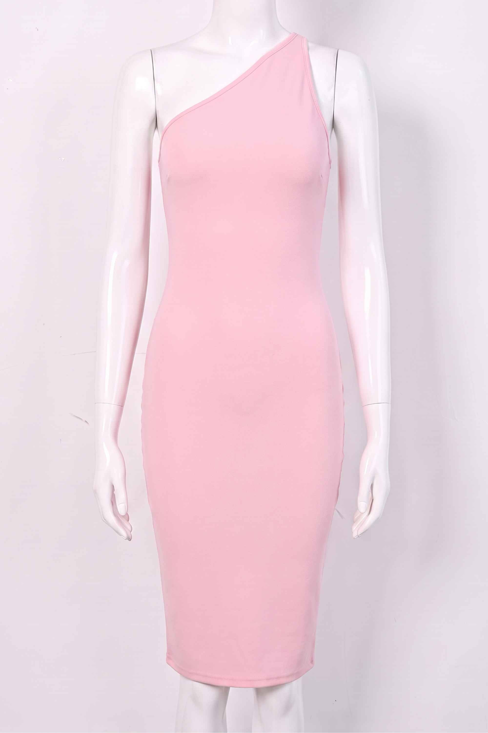 Woman wearing a figure flattering  Joi Bodycon Midi Dress - Dusty Pink Bodycon Collection