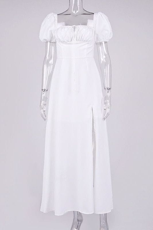 Woman wearing a figure flattering  Kaia Bodycon Day Midi Dress - Pearl White BODYCON COLLECTION