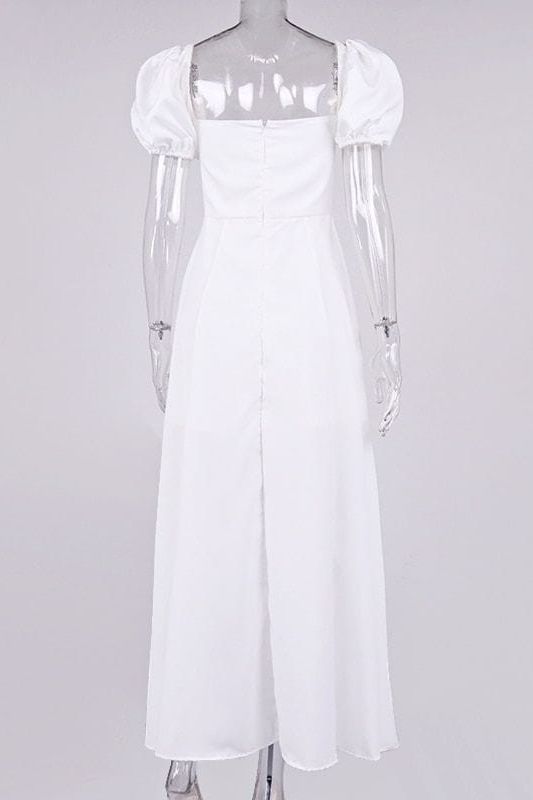 Woman wearing a figure flattering  Kaia Bodycon Day Midi Dress - Pearl White BODYCON COLLECTION