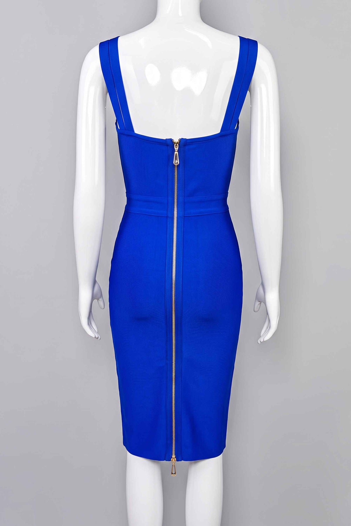 Woman wearing a figure flattering  Kate Bandage Dress - Royal Blue Bodycon Collection