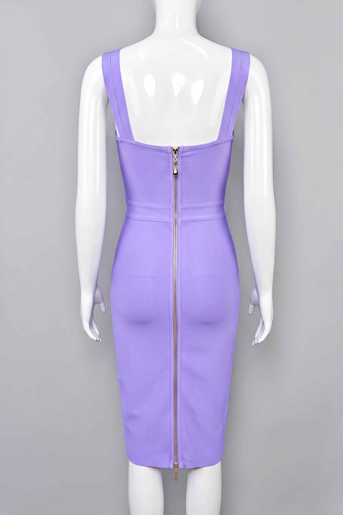Woman wearing a figure flattering  Kate Bandage Dress - Violet Bodycon Collection