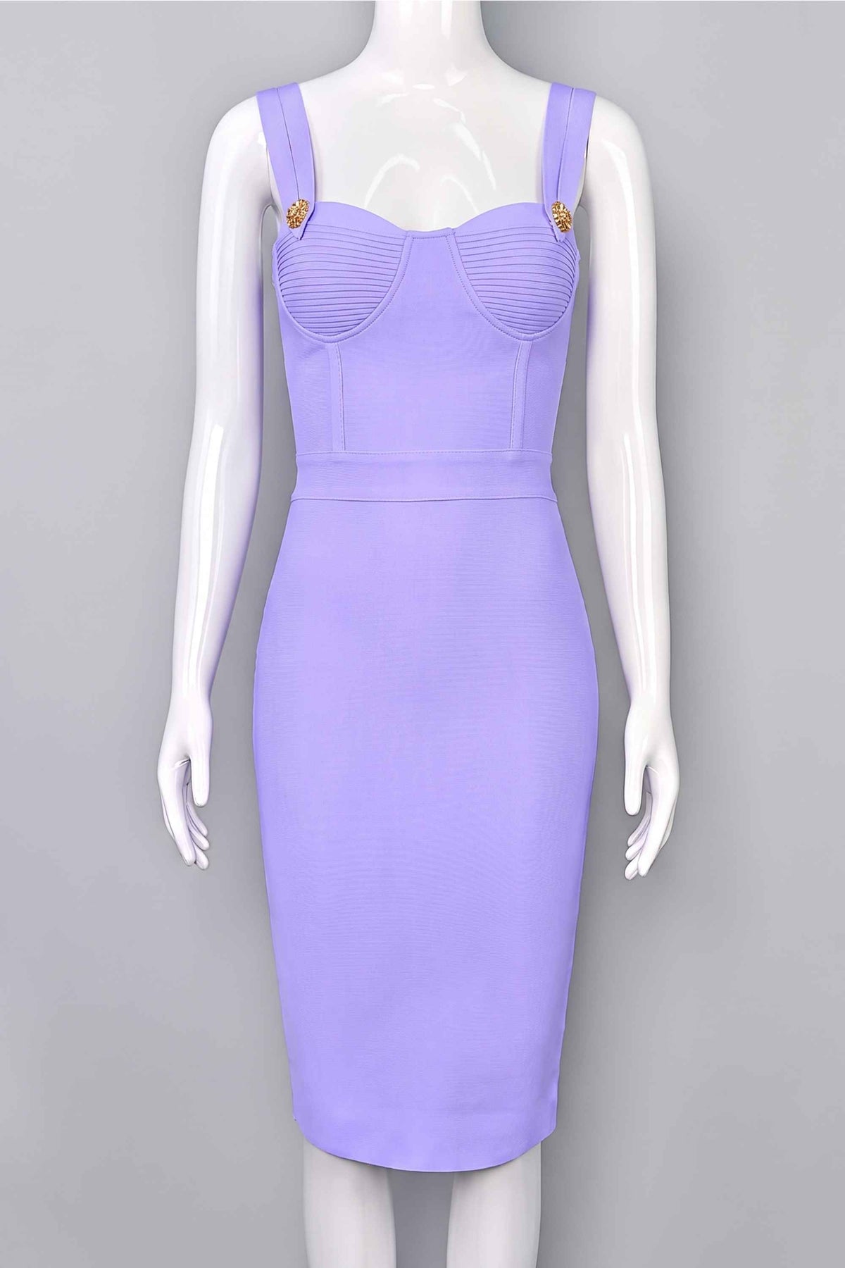 Woman wearing a figure flattering  Kate Bandage Dress - Violet Bodycon Collection